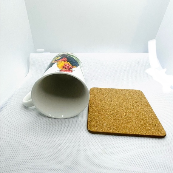 Kent Pottery 10oz Porcelain Chicken Rooster & Hen Coffee Tea Mug With Coaster - Picture 6 of 7